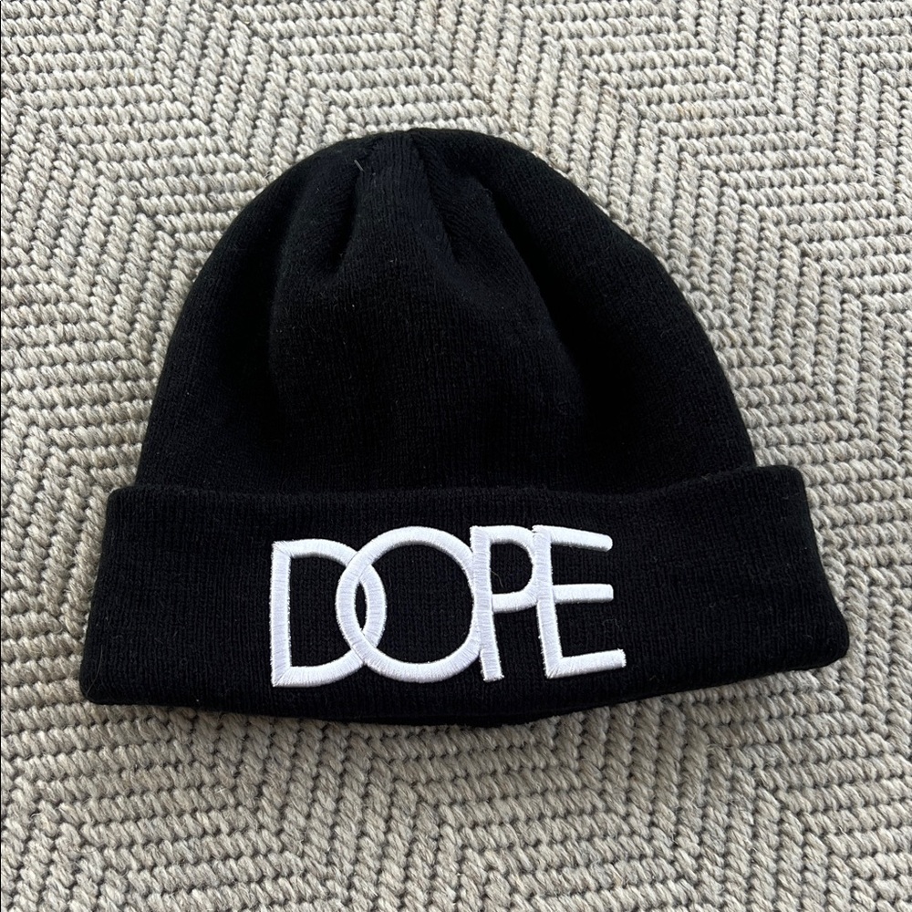 Black Beanie with White 'DOPE' Embroidery
